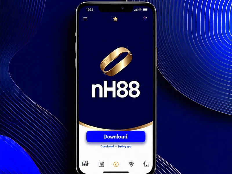 Màn hình điện thoại hiển thị giao diện NH88 app với nút tải về.