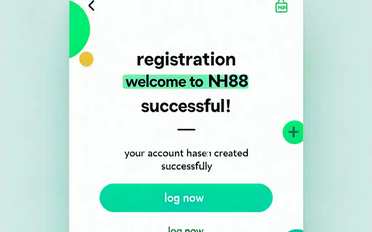 Màn hình xác nhận đăng ký NH88, thể hiện việc hoàn tất quá trình tạo tài khoản và sẵn sàng để đăng nhập